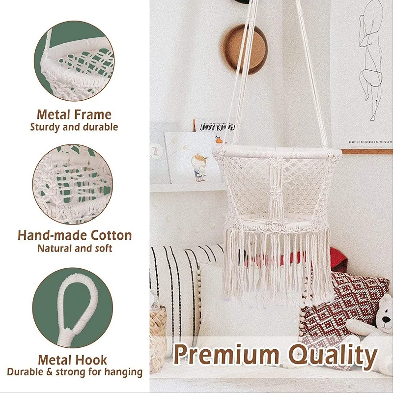 Baby Hanging Outdoor and Indoor Swing Seat Chair with Safety Belt, Durable Baby Hammock Chair