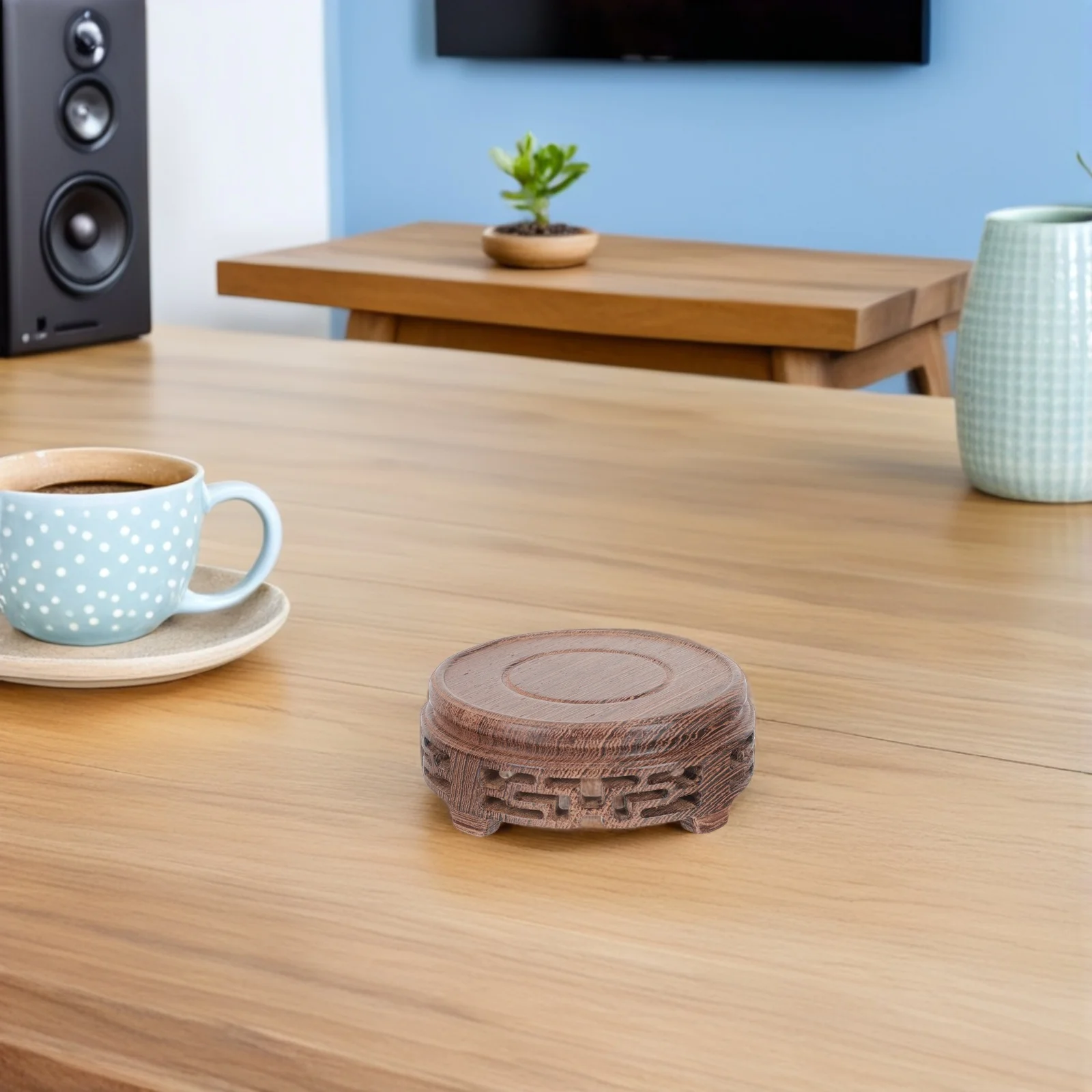 

Solid Wood Teapot Display Stand Oriental Round Vase Base Stable Wood Riser Indoor Home Decor Display Stand Vase