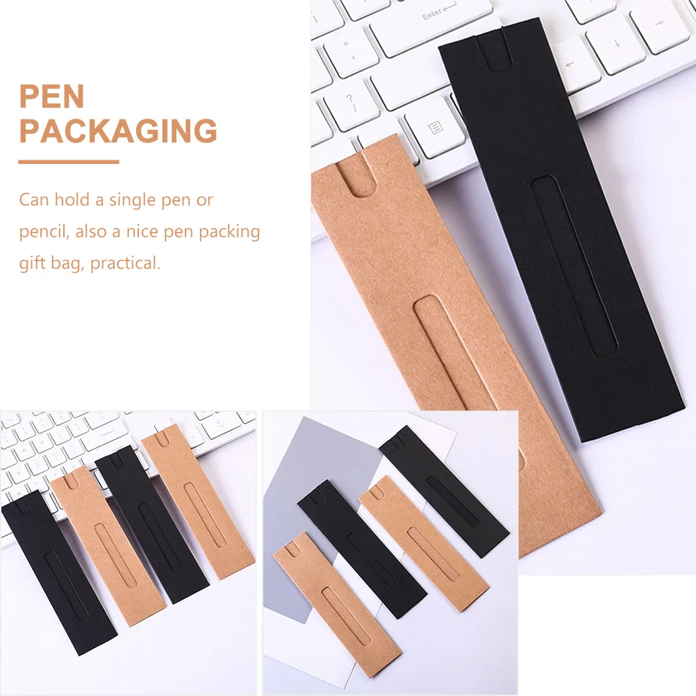 

40pcs Pen Case Kraft Paper Foldable Pen Holder Black Brown 20each Pencil Bag Gift Box Stationery Organizer Desk Supplies