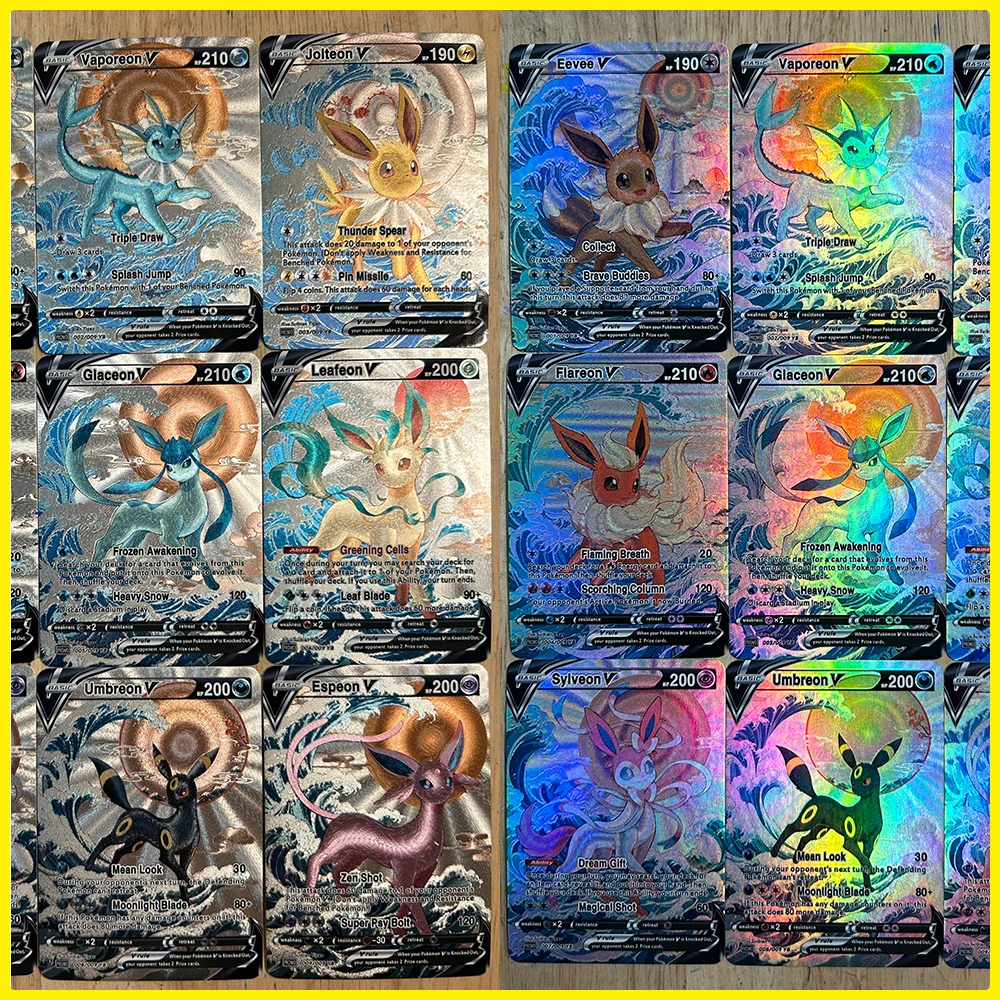 

BLBU PTCG New Eeveelution Collection Cards Eevee Vaporeon Flareon Espeon Embossed Texture Color flash Cards Pocket English Card