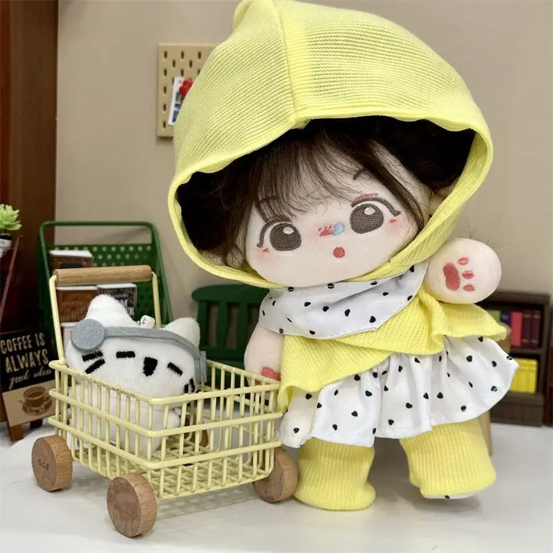 20 cm Plüsch Puppe Kleidung Handgemachte Süße Nette Gelbe Pullover Schuhe Weiß Polka Dots Halstuch Mode Set Für Puppe Zubehör