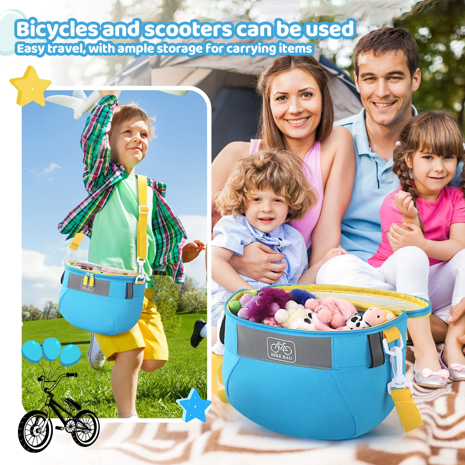 Waterproof Dustproof Cute Bicycle Front Bag Bike Accessories for Children Toddlers Or Scooter 4 Colors Available for Selection