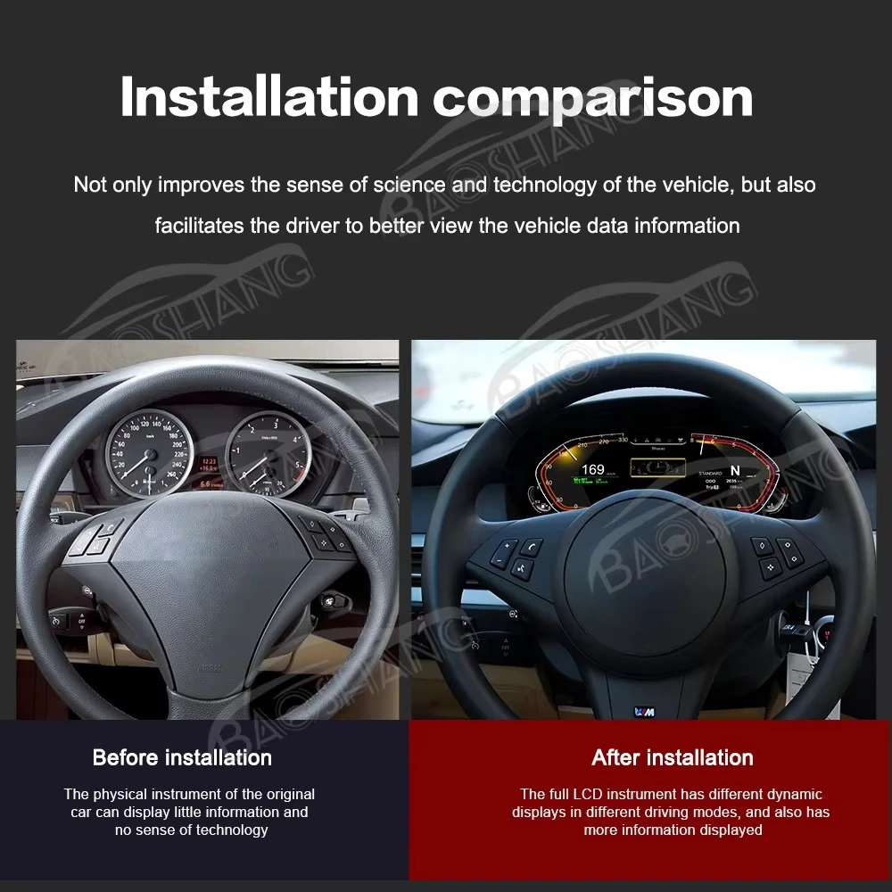 12.3''Digital Cluster for E60 E61 2003-2009 CIC CCC Car LCD Dashboard Instrument Panel Speed Meter Multimedia Cockpit Player