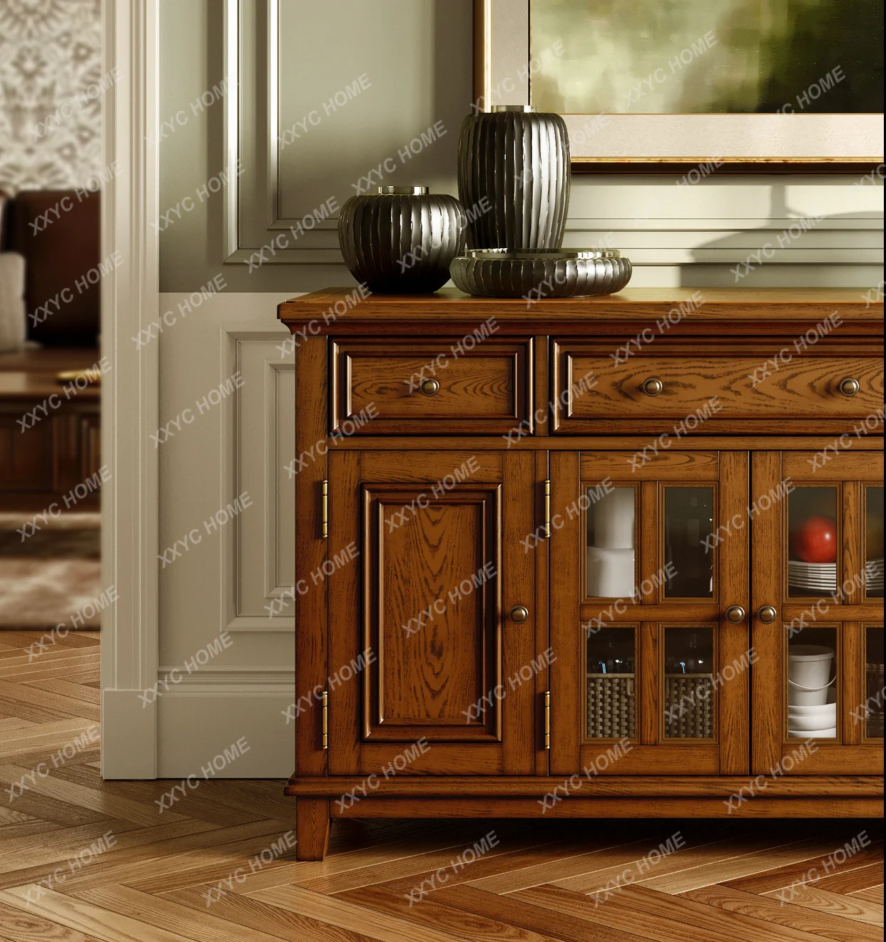 

solid wood dining side wine cabinet integrated against the wall retro locker FT