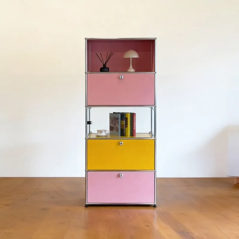 

Drawer cabinet, living room stainless steel module metal antique storage vertical cabinet household