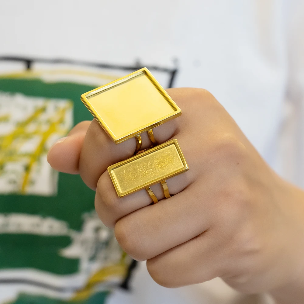2 Stück verstellbare offene Ringe aus Edelstahl, Rohlinge für Cabochons, zur Schmuckherstellung, DIY-Fingerring-Rohlinge – Detail 3