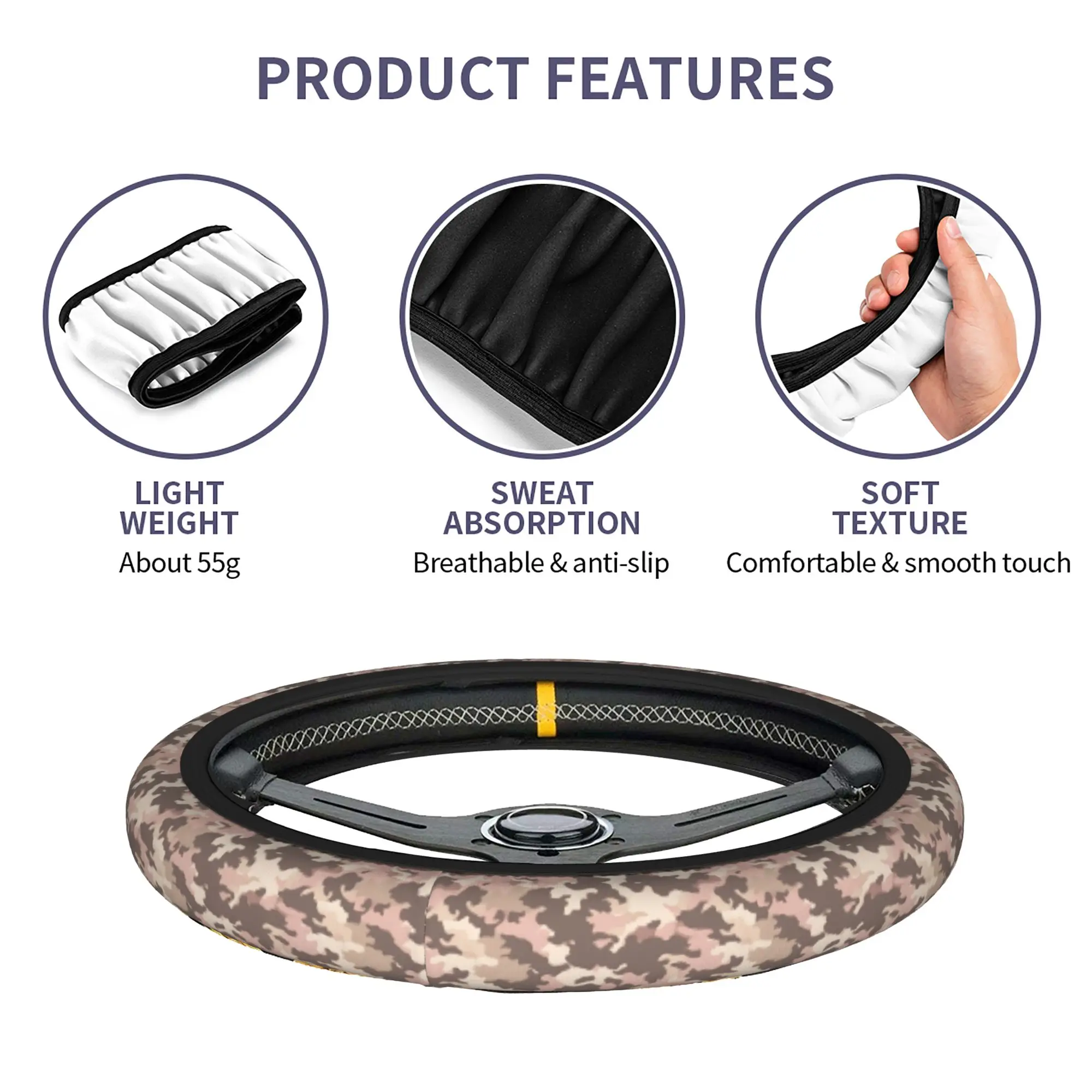 Camo Camouflage Car Steering Wheel Cover 37-38 Universal  Auto Steering Wheel Protector Elastische Car Accessories - view 6