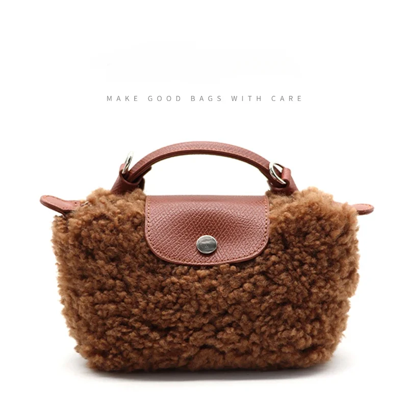 Mini Genuine Lamb Fur Woman's Phone Purse Fluffy Cute Female Handbag Stylish Luxury Design Ladies Crossbody Clutch Bag