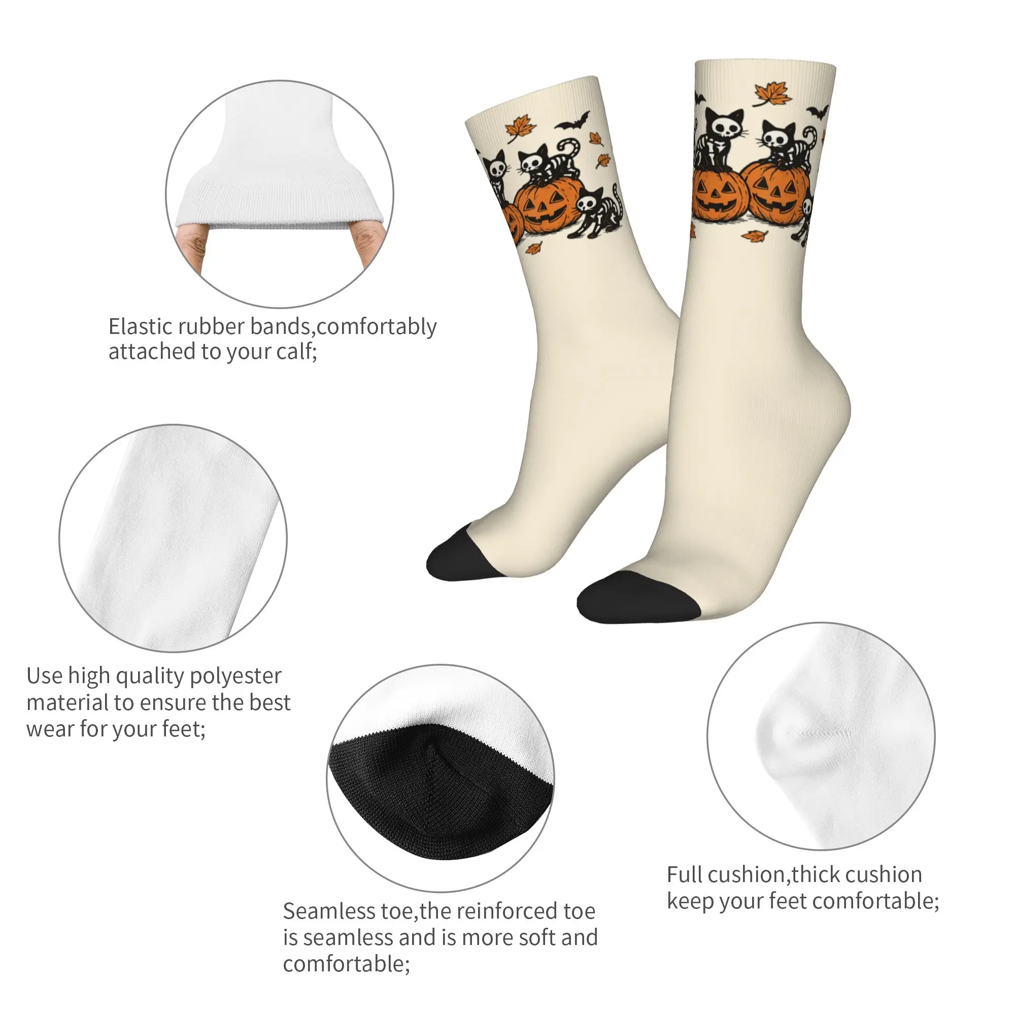 Happy Funny Male Men Socks Casual Funny Cat Skeleton Sock Pumpkins Halloween Graphic Women Socks Spring Summer Autumn Winter