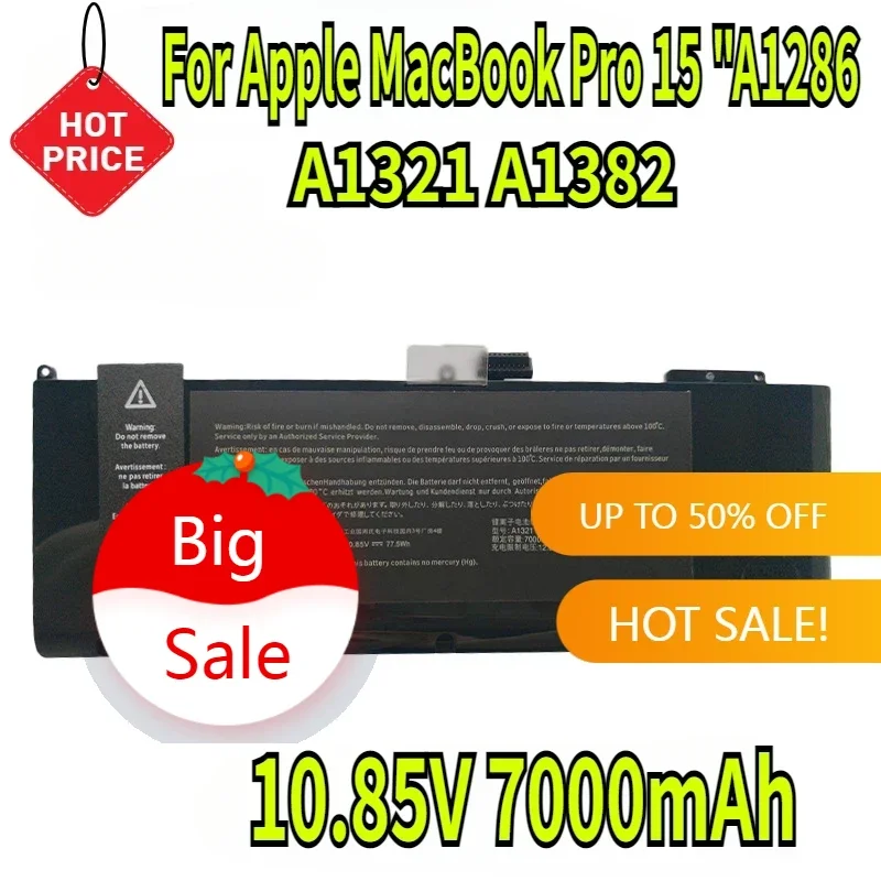 

10.85V 7000mAh for Apple A1321 A1382 MacBook Pro 15 "A1286 Laptop Battery