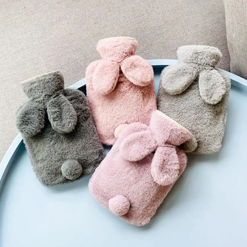 10/Cute Rabbit Tail Plush Cartoon Hot Water Bottle Water-filled Baby Warmer Soft And Comfortable Skin-friendly Belly