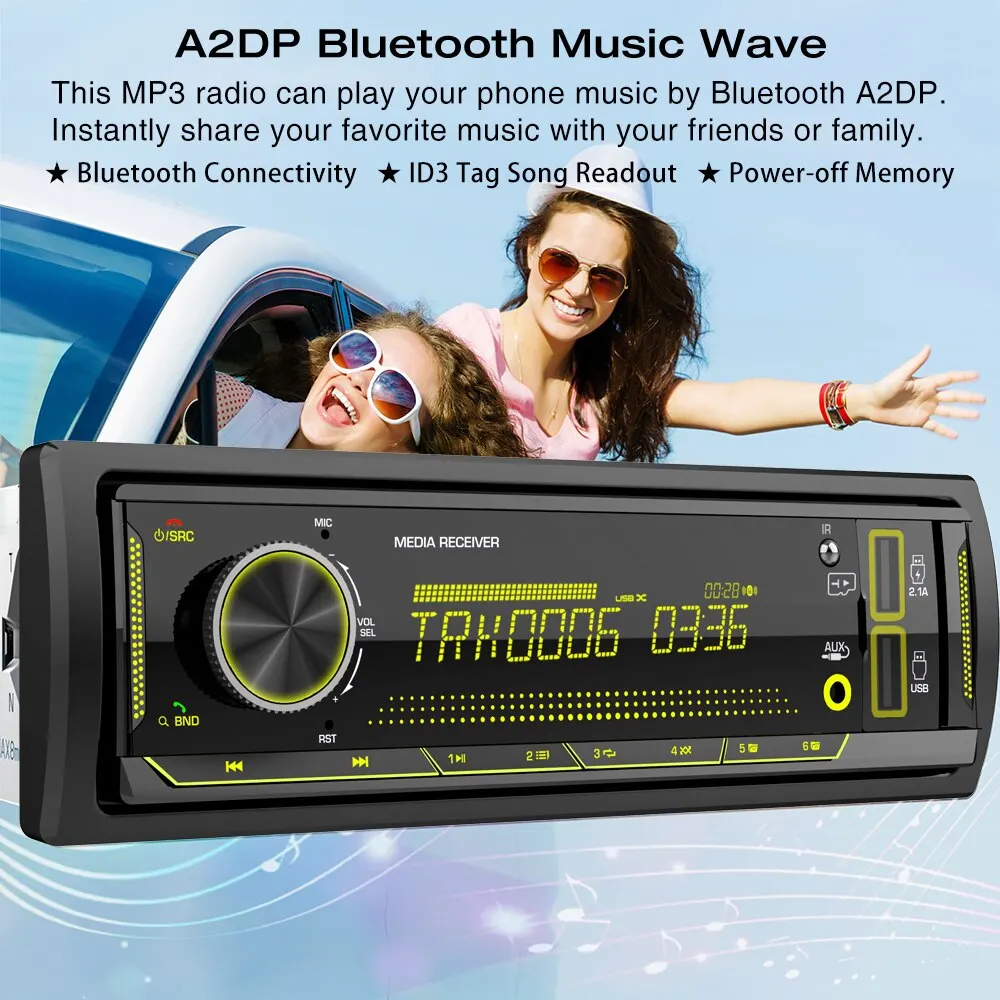 Grandnavi 1 Din MP3 Radio samochodowe Audio Stereo FM Aux Odbiornik wejลciowy SD TF USB 12V In-dash Bluetooth Multimedialny radioodtwarzacz