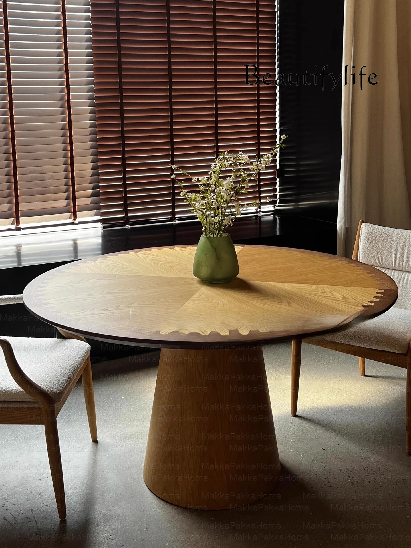 

Medieval log style designer solid wood round dining table modern simple household small apartment art round dining table