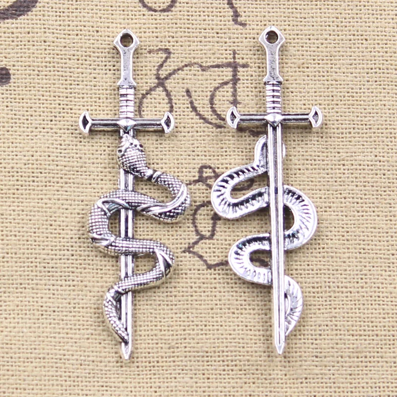 10pcs Charms Snake Sword 54x16mm Antique Silver Color Pendants DIY Crafts Making Findings Handmade Tibetan Jewelry