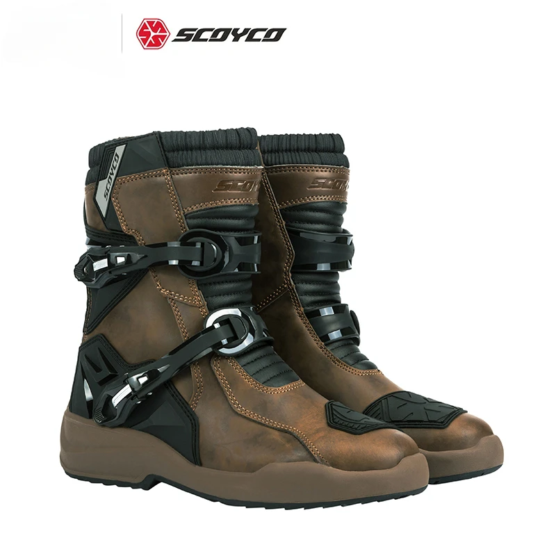 

SCOYCO MT038 Motorcycle Mid-tube Boots Riding Boots Leather TPU Protective Shell High-tube Protector Shoes Riding Equipment