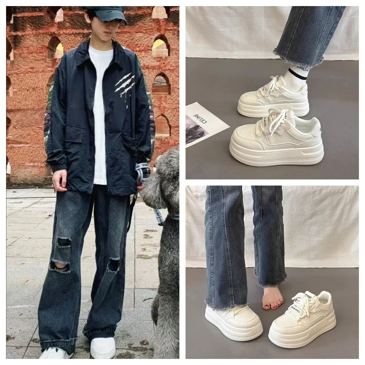 

Left Quan Xiang Women's Casual Sneakers Spring 2025 New Sle Versatile Flat Heel Rubber Outsole Mixed Material round Toe