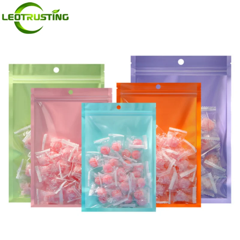 100PCS Macaron Plastic Ziplock Packaging Bag DIY Xmas Gifts Sugar Candy Snack Bakery Cookies Hardware Jewelry Storage Pouches