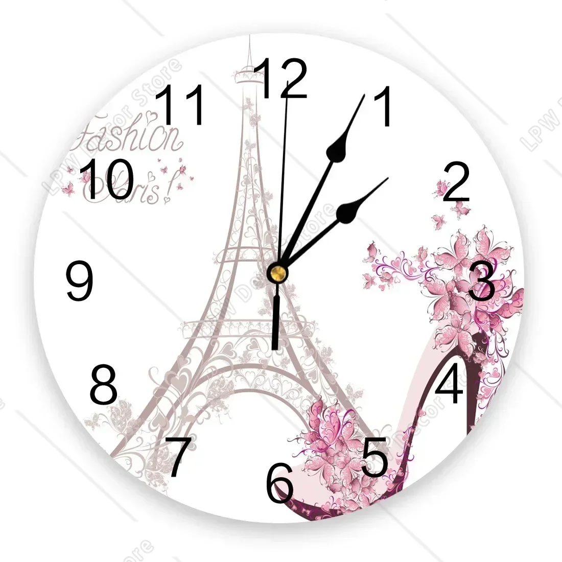 Pink Paris Pink Tower High Heels Female Elegance Wall Clock Dinning Restaurant Cafe Decor Round Wall Clocks Home Decoration