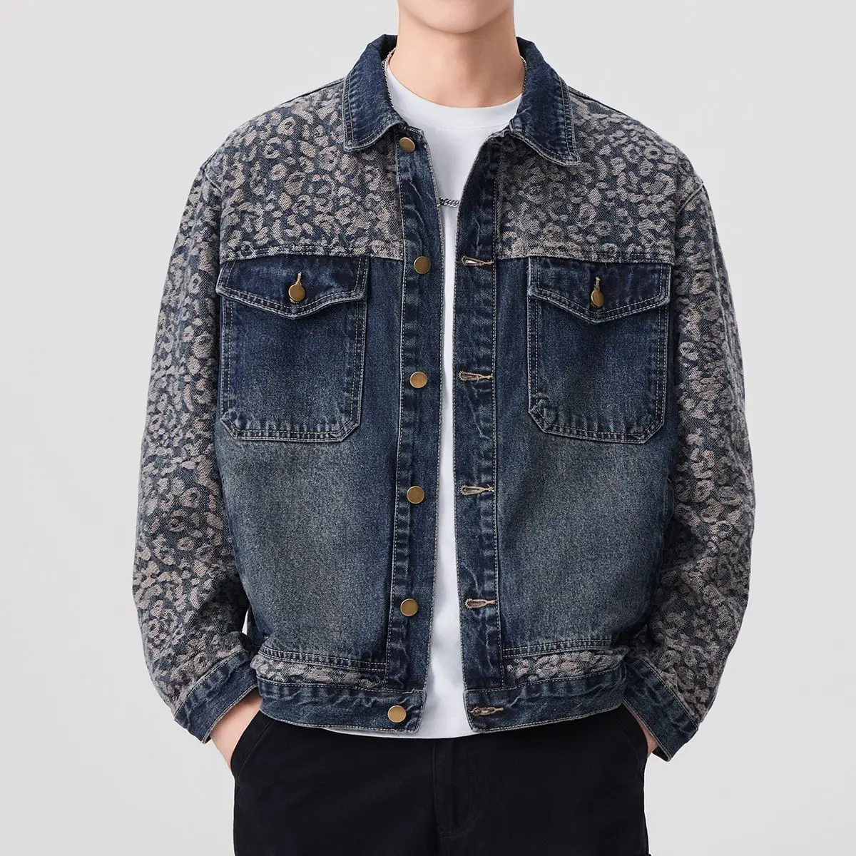 Men's 2025 denim jacket new spring and autumn tide brand retro versatile splicing casual