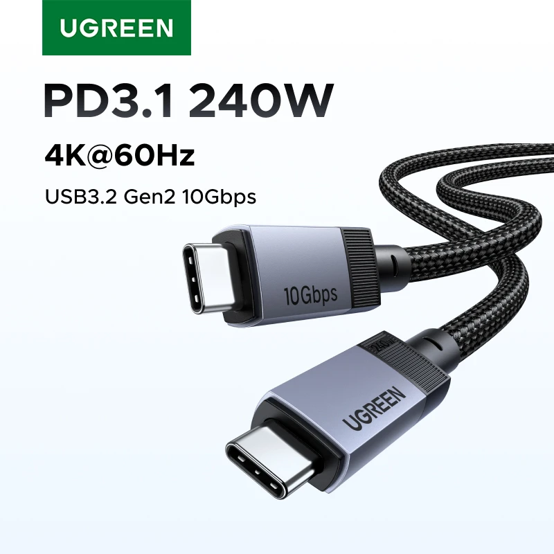 UGREEN Full Function USB-C Cable PD3.1 240W USB3.2 10Gbps Data Transfer 4K60Hz Video Output for Monitor Laptop MacBook E-Marker