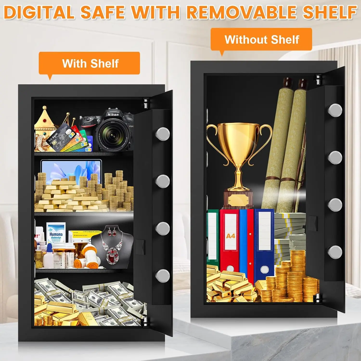 6.0 Cuft Large Home Safe Fireproof Waterproof, Digital Security Fireproof Safe Box with Fireproof Bag, Electronic Keypad Keys an