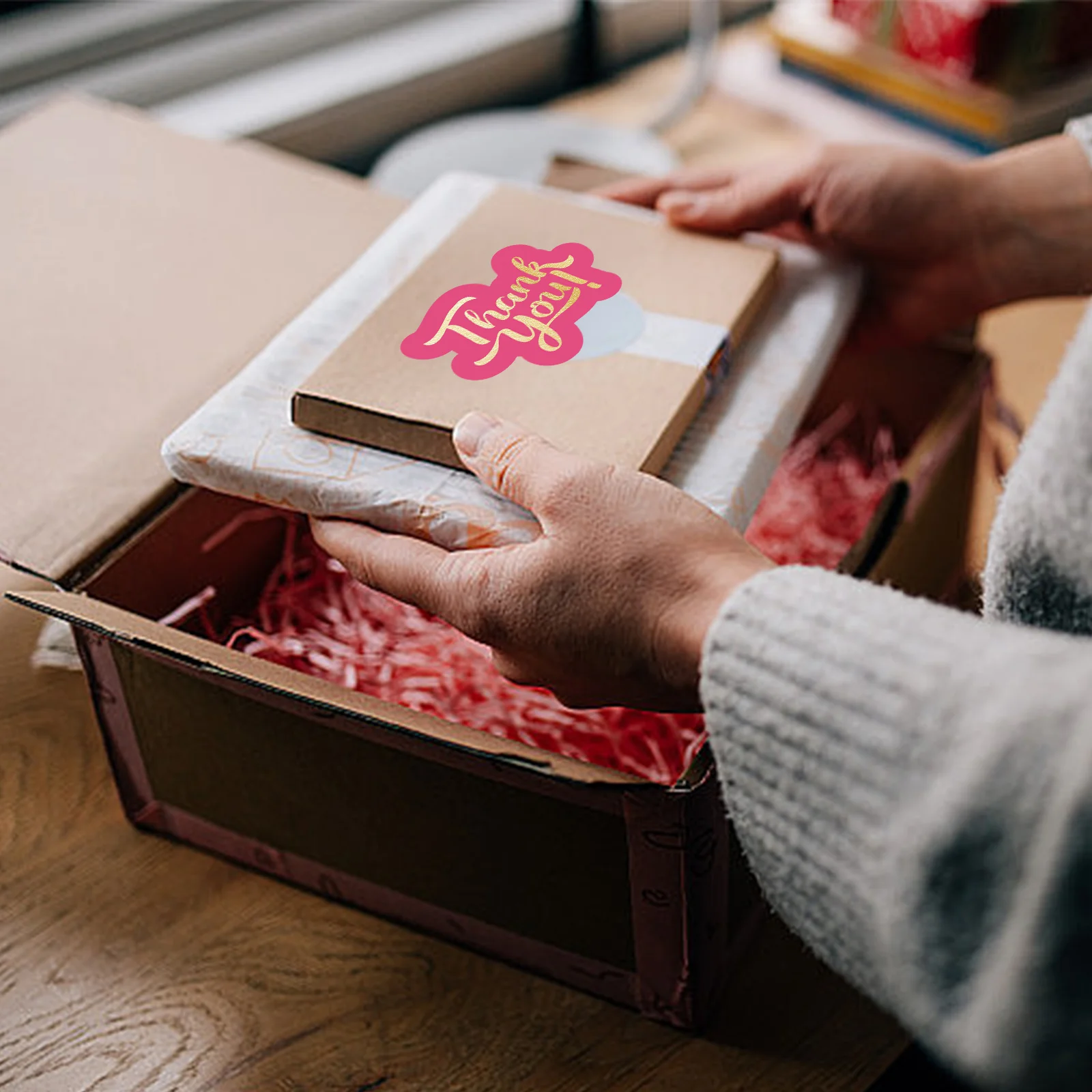 100 قطعة من بطاقات شكر فريدة من نوعها للأعمال الصغيرة، بطاقات شكر وردية للشركات الصغيرة. #4