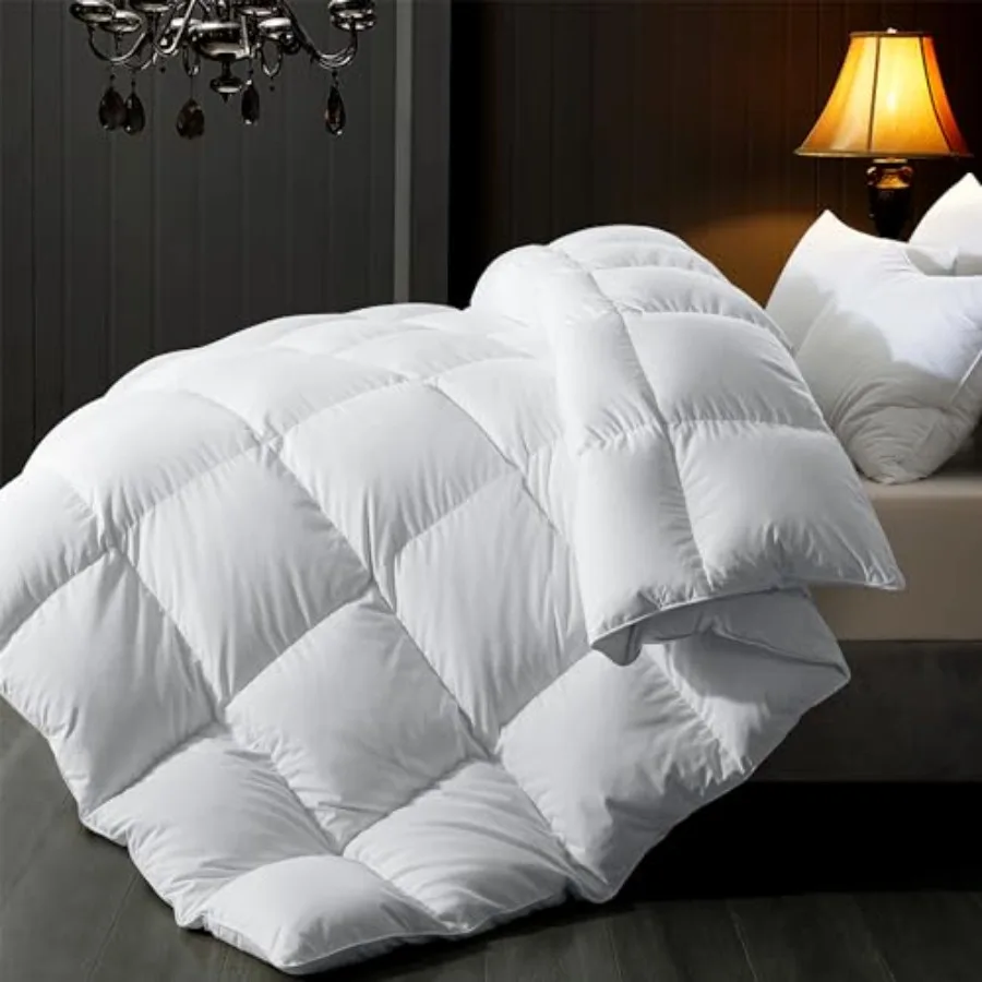 

King Size Feather and Downfiber Comforter with 100 Cotton Duvet Insert White Hotel Style Luxury Fluffy Bedding Medium Warmth fo