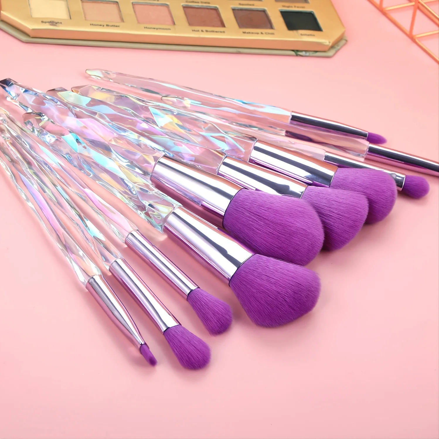 Clear Acrylic Handle Makeup Brush 10Pcs Set Foundation Eyeshadow Brush Full Kit Cosmetic Tools for Beginners