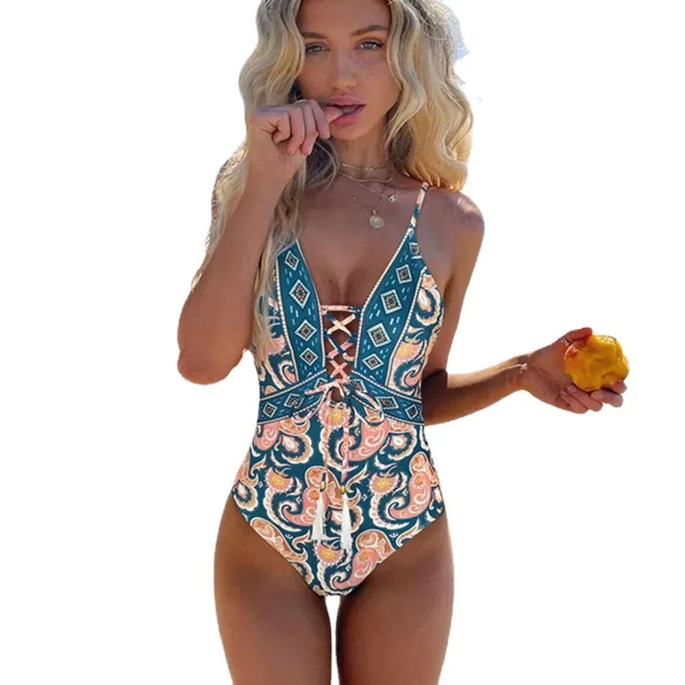 2022 Sexy One Piece Swimsuit Patchwork Swimwear Women Monokini Bodysuit Push Up Swim Suit Patchwork Bathing Suit Beach Wear
