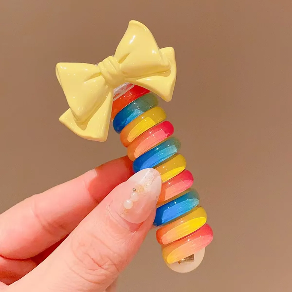 1PC New Lovely Rainbow Color High Elastic Spiral Hair Rope Head Rope Ponytail Hair Ring Rubber Band Headdress For Kids