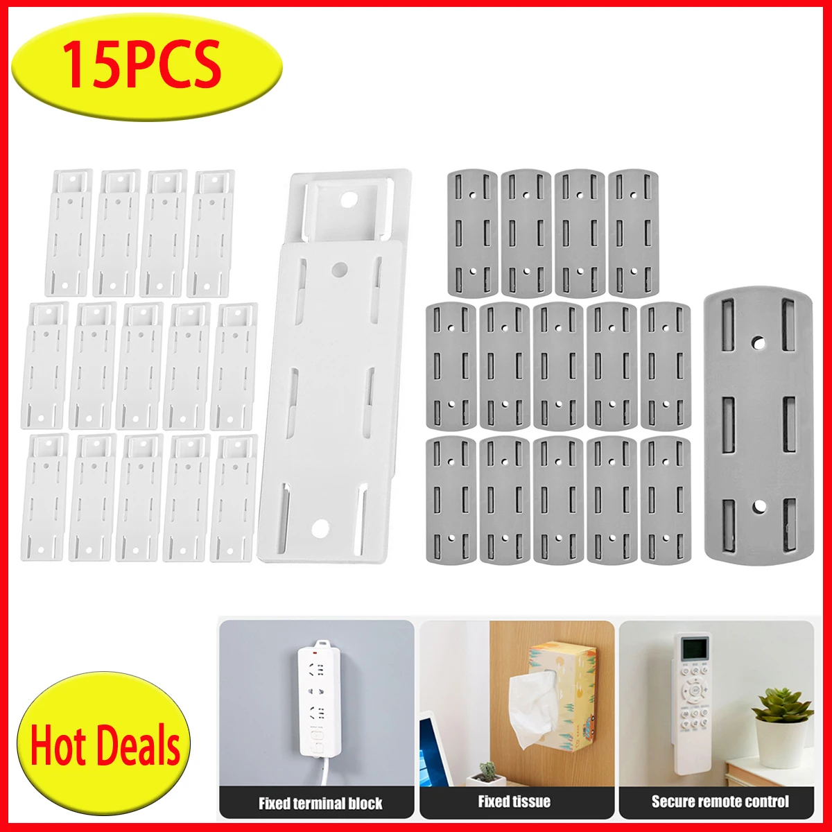 15PCS Power Socket Strip Holder Wall-Mounted Self-Adhesive Punch-Free Socket Holder for Kitchen Home Office Wire Organization