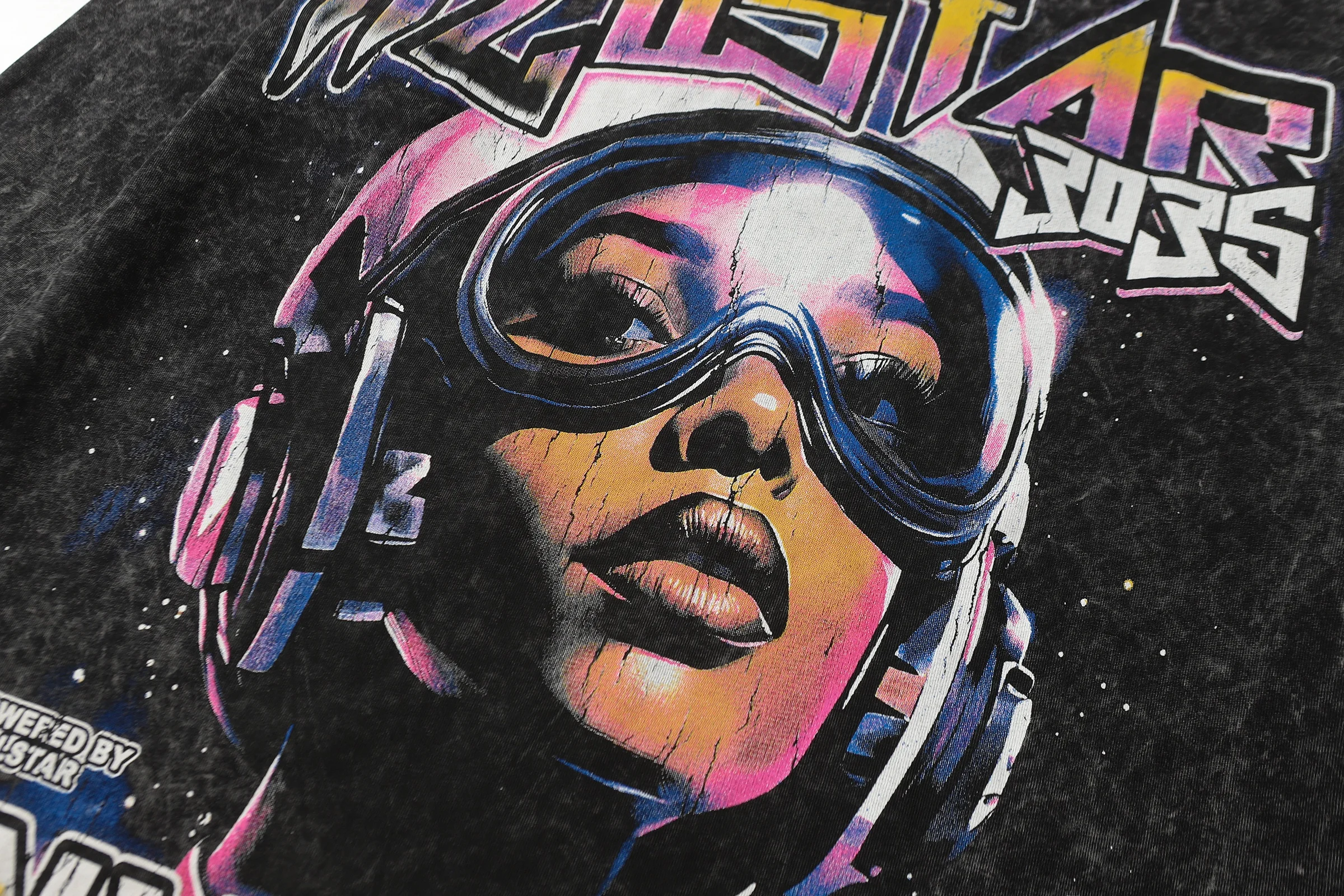 

Новинка 2025, хлопковая футболка Hell Star Cross-Border Street Sle в стиле ретро с длинным светом, свободная посадка, круглый принт, молодежный тренд