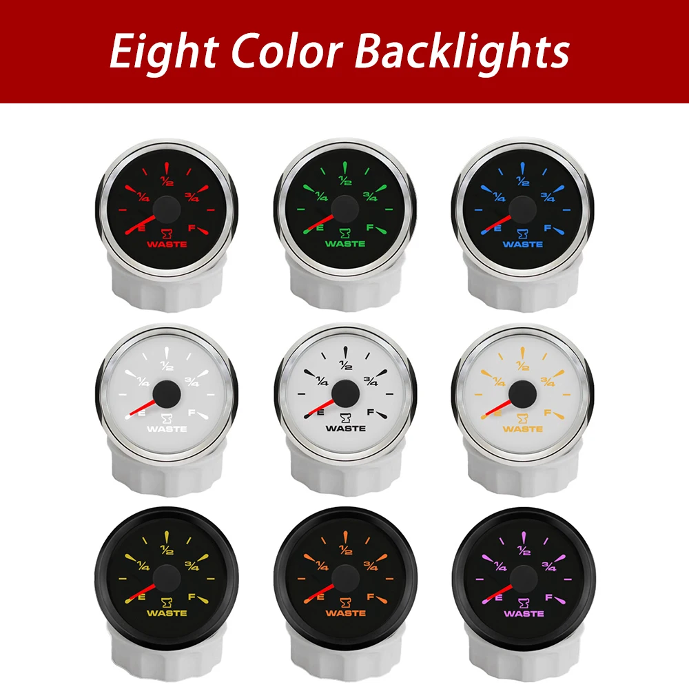 

Newest 52mm Holding Tank Level Gauge Meter Signal 0-190ohm 240-33ohm with 8 Colors Backlight for RV Yacht Luxury car 9-32V