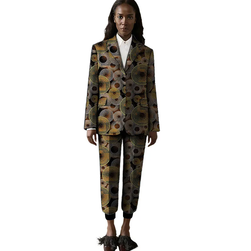 

Женский винтажный костюм в африканском стиле: повседневные блейзеры и брюки 3/4 длины, идеально подходящие для вечеринок