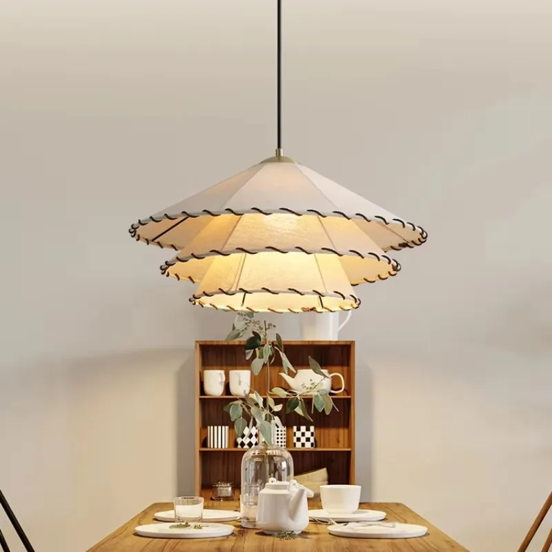 French Cream Style Nordic Minimalist Fabric Dining Chandelier Wabi Sabi Style Bedroom Clothing Store Chandelier Homestay Light