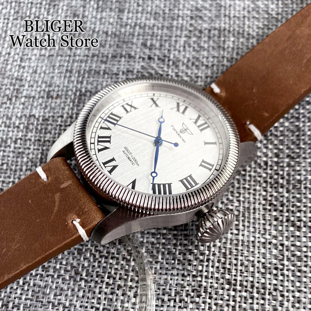 NH35 PT5000 Tandorio Classical 39mm 200M Pilot Diving Mechanical Men Watch Sapphire Glass Roman Numbers Leather Band Screw Crown