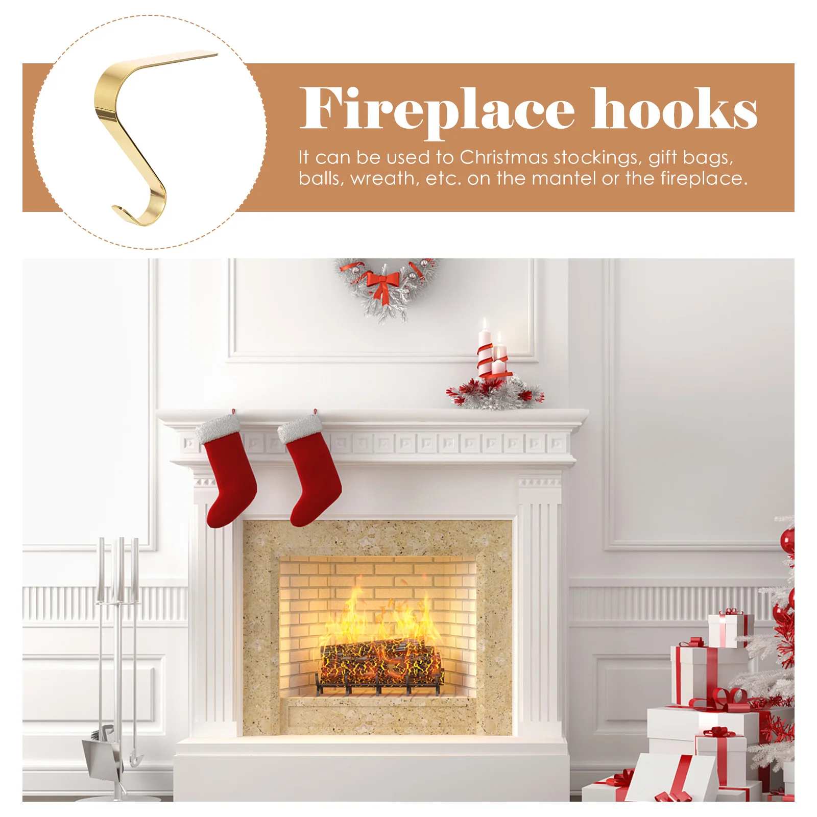 

2pcs Christmas Decoration Hooks Iron Mantel Hook For Stockings Xmas Hanging Holder Fireplace Decor Stocking Hanger Party Decor