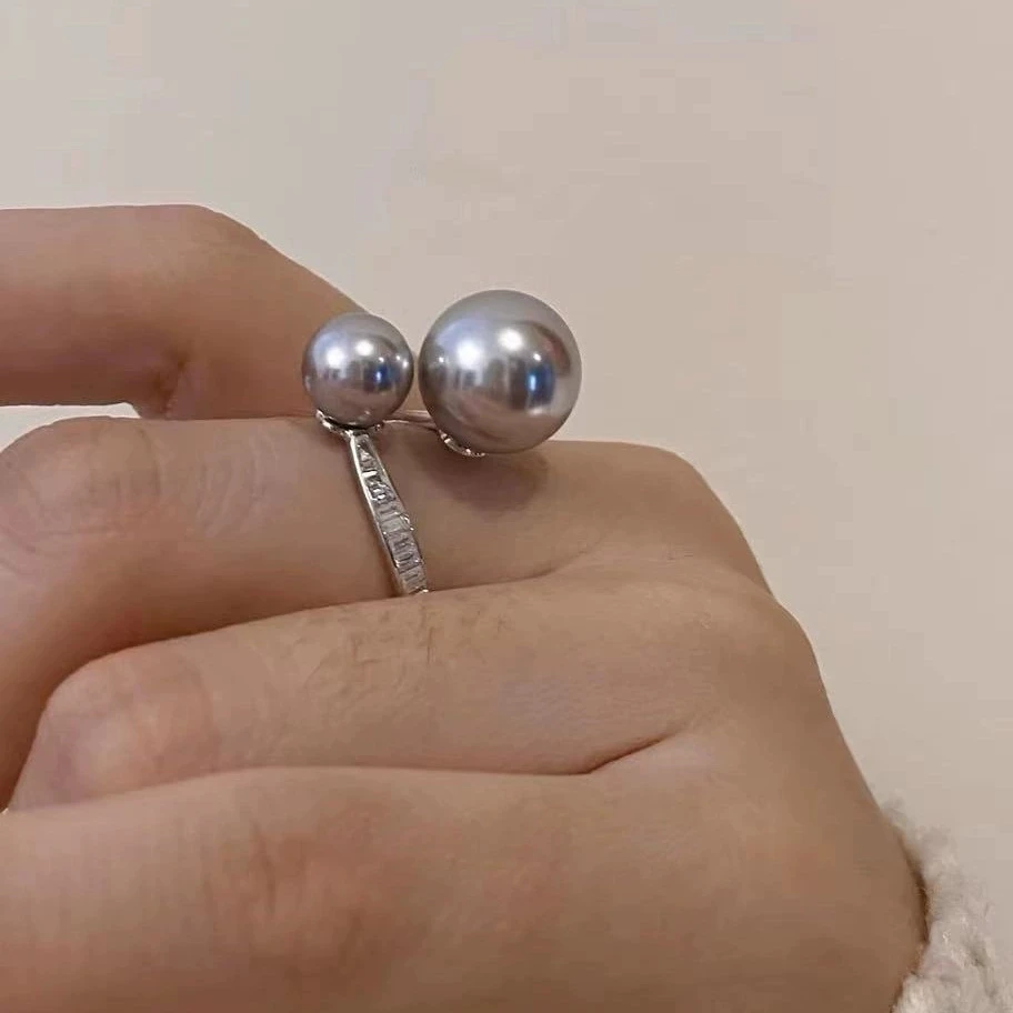 Luxury Asymmetric Pearl 925 Sterling Silver Ring for Women Classics Sweet Open Ring Romantic Wedding Jewelry Gift