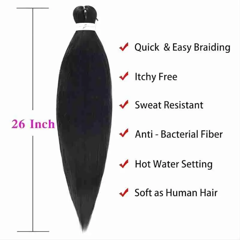 Pre Stretched Braiding Hair 26 Inch Braiding Hair for Professional Braiding Hair Extensions Synthetic Fiber Crochet Braids