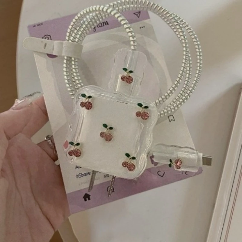 5pcs/set Cherry Charging Data Cable Protector Winder For iPhone 18 20w 16 Pro Max 15 14 13 Fast Charger Protective Cover