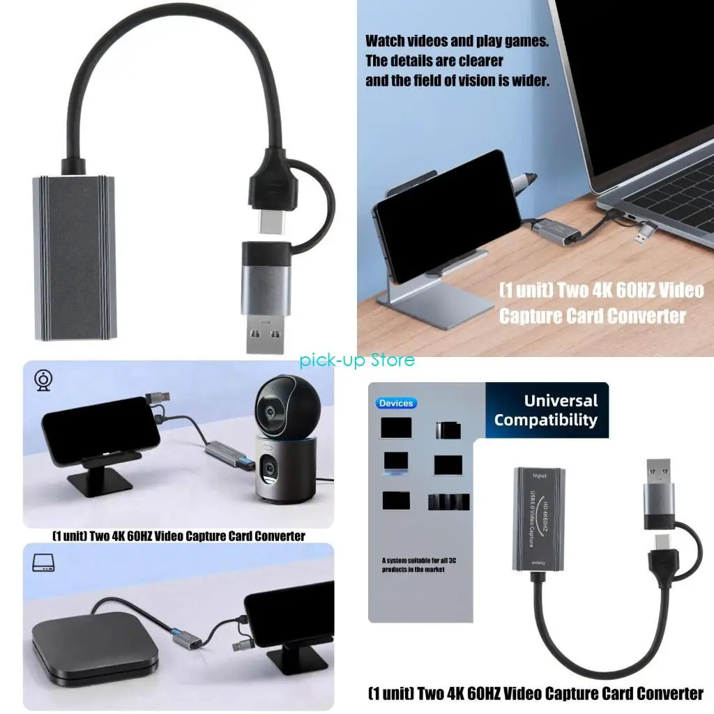 Q5wa 4k Captura vídeo Tipo C+USB para HDTV Gravador vídeo para capa câmera câmera jogo gravação ao