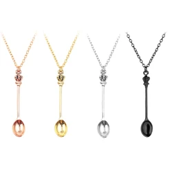 Women's Fashion Vintage Crowns Mini Spoon Pendant Necklace Long Chain Jewelry Dropship