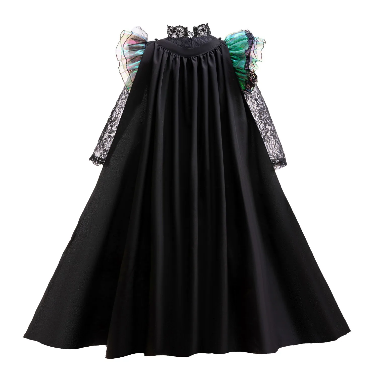 Girls Elphaba Witch Costume Black Dress Black Gothic Witch Gown With Detachable cloak Pointy Hat Kids Halloween Cosplay Outfit
