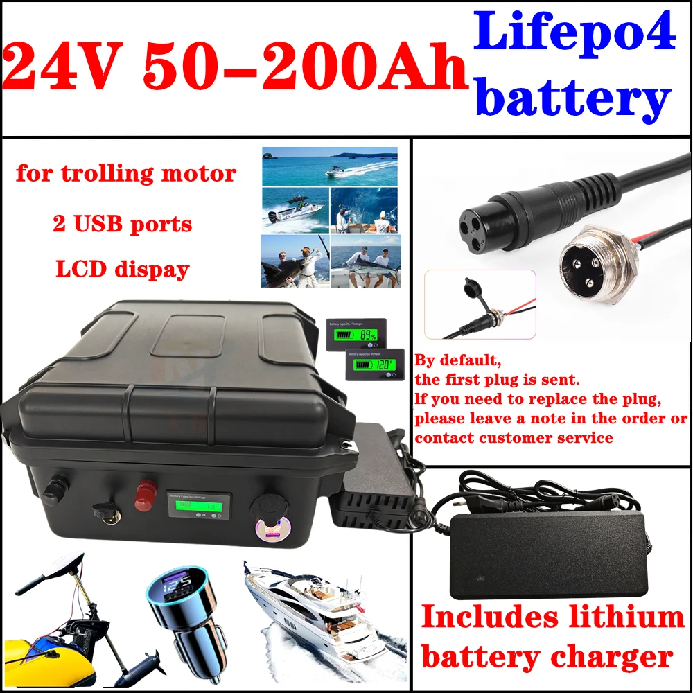

Lifepo4 Battery 24V 50Ah 60Ah 80Ah 100Ah 120Ah 150Ah 200Ah Lithium Battery With Bms For Trolling fishing boat Propeller