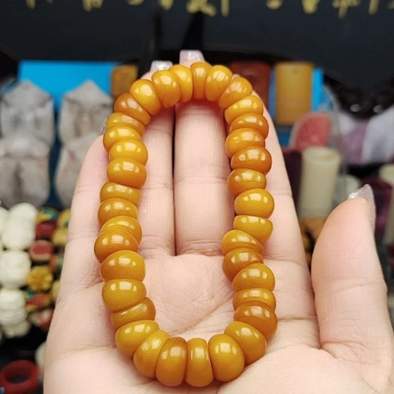 

Authentic and genuine, camel bone oil polished high-gloss jadeite material large-bead finger-wrap bracelet (12mm)