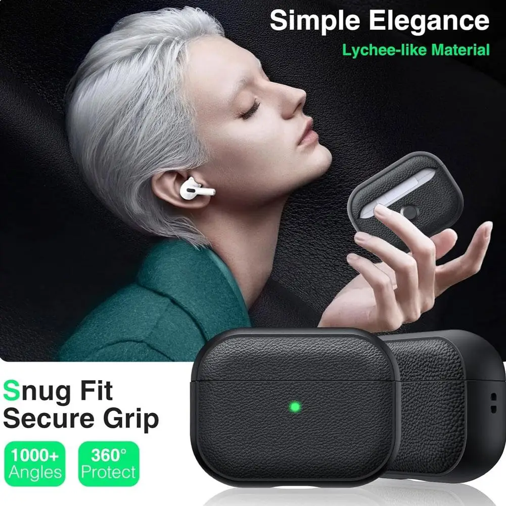 Funda a prueba de golpes para AirPods Pro 3, funda de TPU suave con patrón de Litchi y recortes precisos, protección total antiarañazos