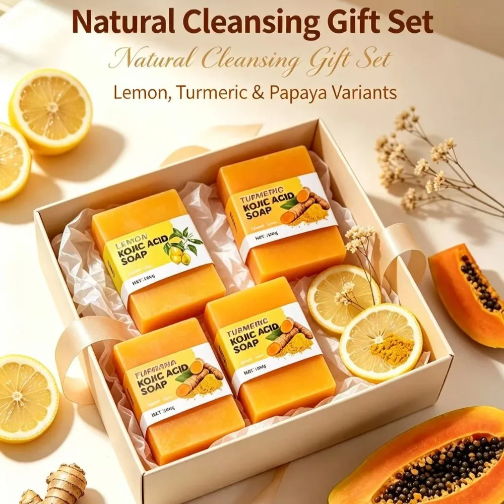 Lemon-Ginger-Papaya Essence Handmade Kojic Acid Soap with Essential Oils 100g Face Care Bath  Body Care Special Offers
