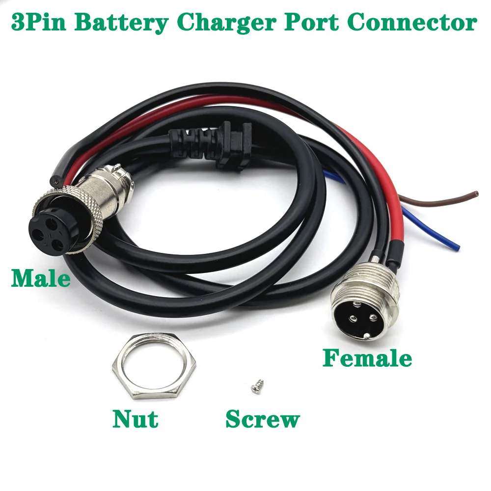 

60V 10A Electric Bicycle Charging Head Lithium Battery Output Line 3Pin Male and Female Base Charger Plug Socket E-bike Lithium