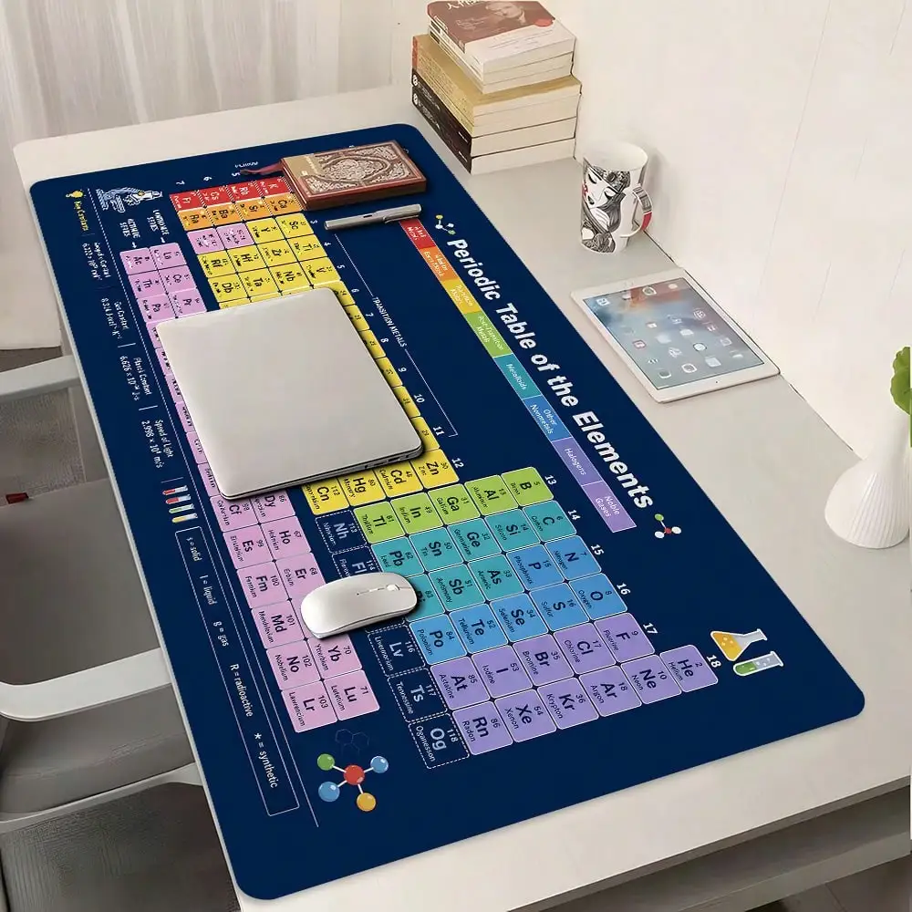 1pc Oversized Extended Periodic Table Of Elements Mouse Pad, With Non-Slip Rubber Base, Washable Stitched Edges, Suitable For Gaming Setup And Home Office