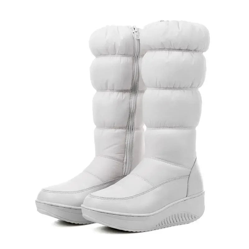 TIMETANG  Russia Keep Warm Women snow boots zipper mid calf boots thick fur plush platform down wedges winter boots Size 35-44